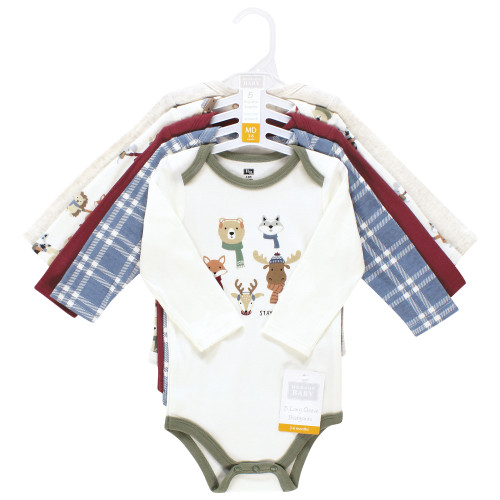 Hudson Baby Unisex Baby Cotton Long-Sleeve Bodysuits 5-Pack, Cozy Woodland Friends