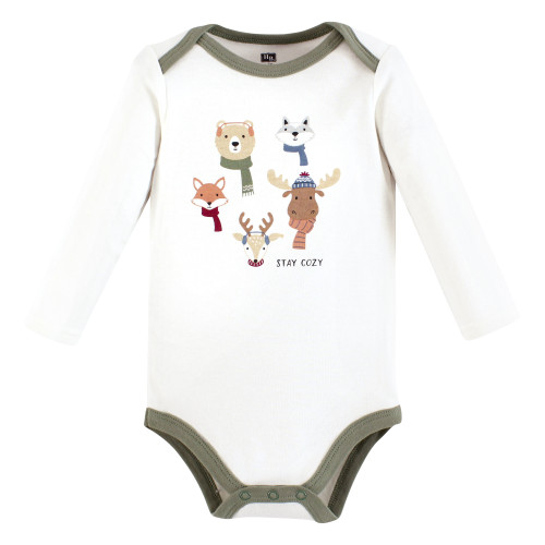 Hudson Baby Unisex Baby Cotton Long-Sleeve Bodysuits 5-Pack, Cozy Woodland Friends