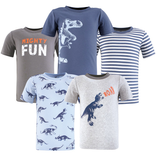 Hudson Baby Unisex Baby Short Sleeve T-Shirts 5-Pack, Dino