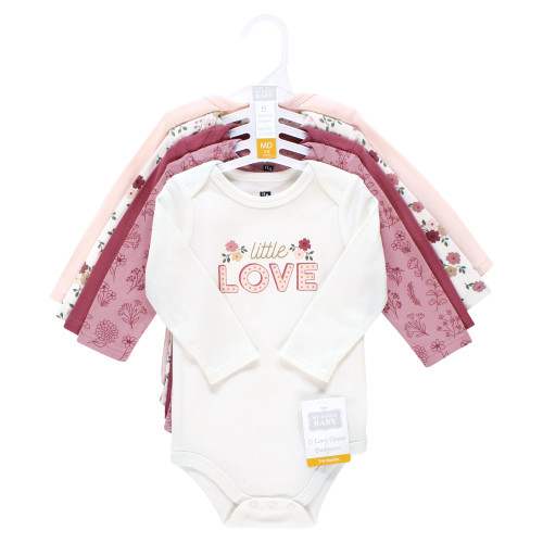 Hudson Baby Unisex Baby Cotton Long-Sleeve Bodysuits 5-Pack, Mauve Floral Love