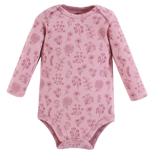 Hudson Baby Unisex Baby Cotton Long-Sleeve Bodysuits 5-Pack, Mauve Floral Love