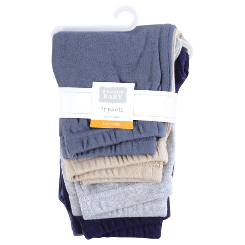 Hudson Baby Unisex Baby Cotton Pants and Leggings 4-Pack, Blue Neutral