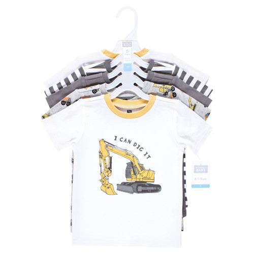 Hudson Baby Unisex Baby Short Sleeve T-Shirts 5-Pack, Construction