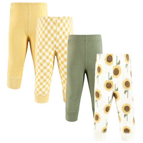 Hudson Baby Unisex Baby Cotton Pants and Leggings 4-Pack, Sunshine Sunflower