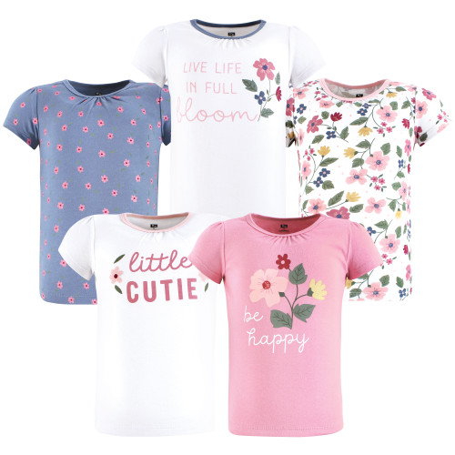 Hudson Baby Unisex Baby Short Sleeve T-Shirts 5-Pack, Fun Floral