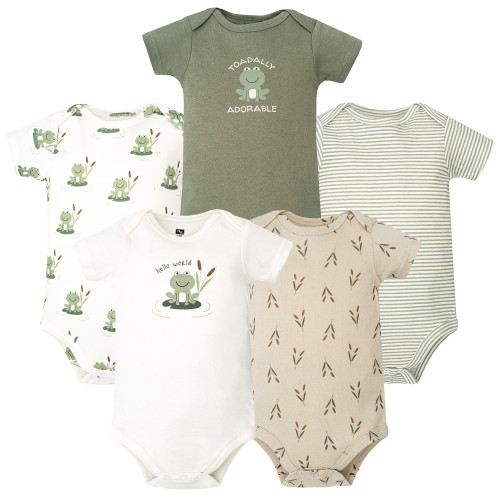 Hudson Baby Cotton Bodysuits 5-Pack, Frog Pond