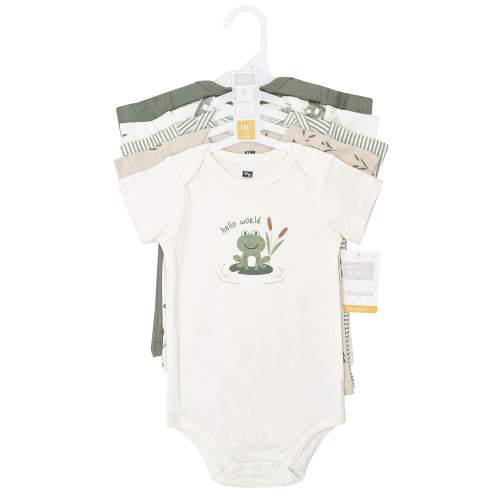 Hudson Baby Cotton Bodysuits 5-Pack, Frog Pond