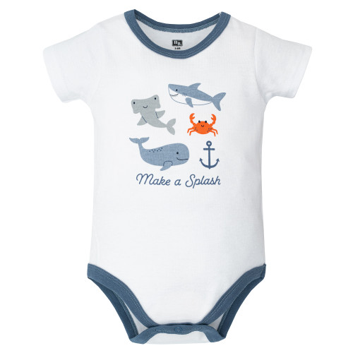 Hudson Baby Cotton Bodysuit, Shorts and Shoe Set, Ocean Animals