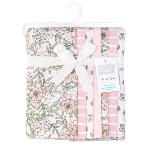 Hudson Baby Cotton Flannel Burp Cloths, Soft Pink Floral 1
