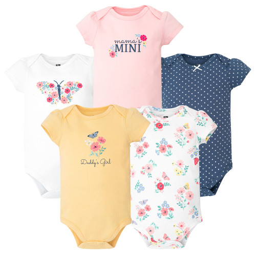 Hudson Baby Cotton Bodysuits 5-Pack, Butterfly Floral