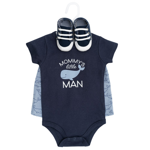 Hudson Baby Cotton Bodysuit, Shorts and Shoe Set, Mommys Little Whale