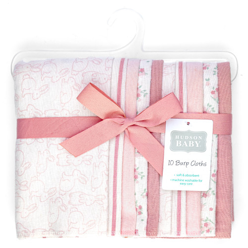 Hudson Baby Cotton Flannel Burp Cloths, Wispy Wild Flower Bunny 2