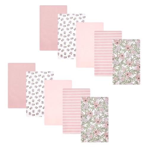 Hudson Baby Cotton Flannel Burp Cloths, Soft Pink Floral 2