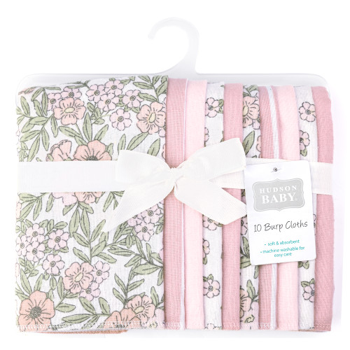 Hudson Baby Cotton Flannel Burp Cloths, Soft Pink Floral 2