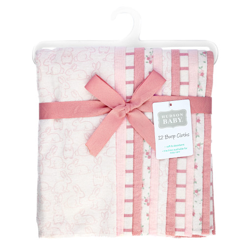 Hudson Baby Cotton Flannel Burp Cloths Bundle, Wispy Wild Flower Bunny