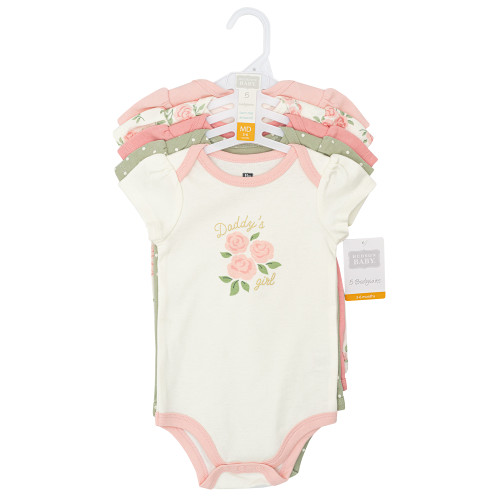 Hudson Baby Cotton Bodysuits 5-Pack, Soft Pink Sage Rose
