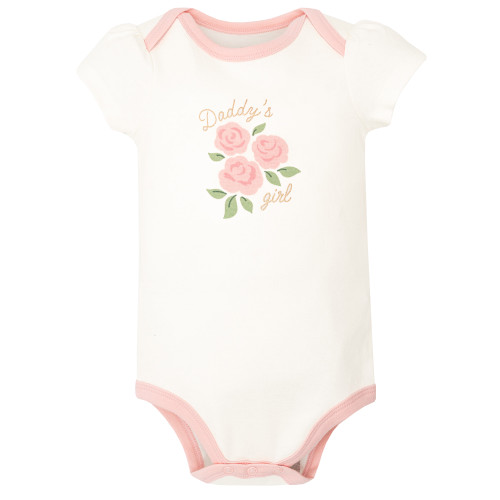 Hudson Baby Cotton Bodysuits 5-Pack, Soft Pink Sage Rose