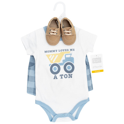 Hudson Baby Cotton Bodysuit, Shorts and Shoe Set, Love Me A Ton