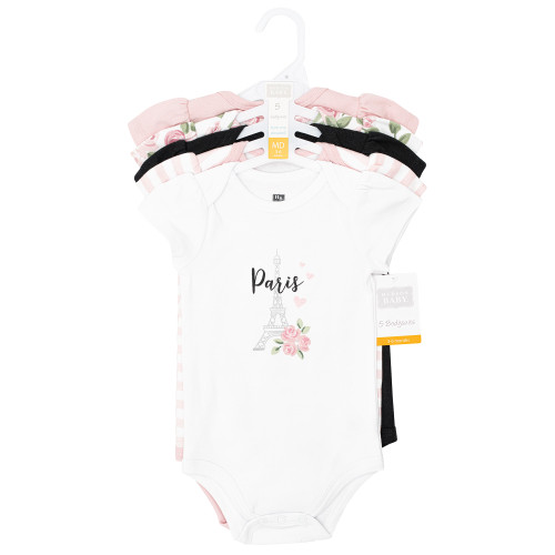Hudson Baby Cotton Bodysuits 5-Pack, Bonjour Paris