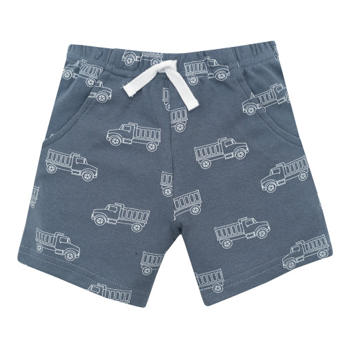 Hudson Baby Cotton Bodysuit, Shorts and Shoe Set, Blue Construction Truck