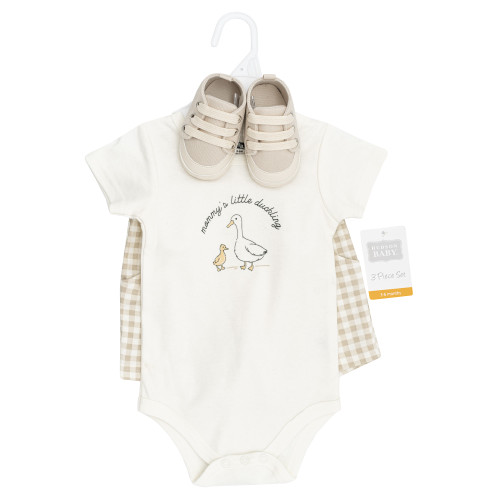 Hudson Baby Cotton Bodysuit, Shorts and Shoe Set, Little Duckling