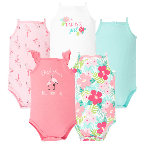 Hudson Baby Cotton Sleeveless Bodysuits, Tropical Flamingo