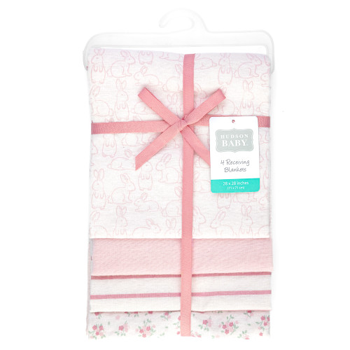 Hudson Baby Cotton Flannel Receiving Blankets, Wispy Wild Flower Bunny