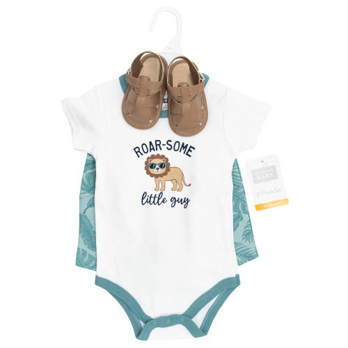 Hudson Baby Cotton Bodysuit, Shorts and Shoe Set, Roarsome Little Lion