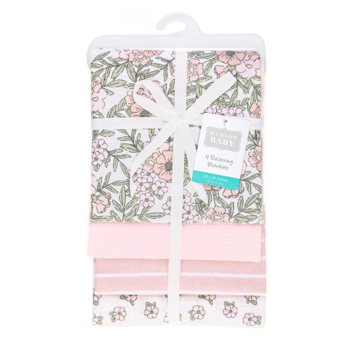Hudson Baby Cotton Flannel Receiving Blankets, Soft Pink Floral