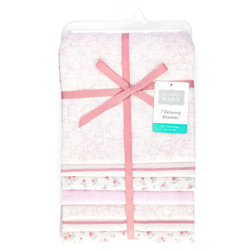 Hudson Baby Cotton Flannel Receiving Blankets Bundle, Wispy Wild Flower Bunny