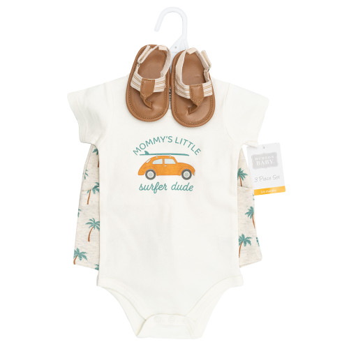 Hudson Baby Cotton Bodysuit, Shorts and Shoe Set, Mommys Surfer Dude