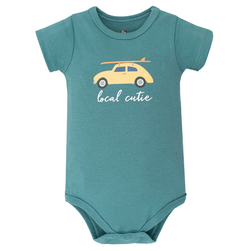 Hudson Baby Cotton Bodysuit, Shorts and Shoe Set, Surf Car Local Cutie