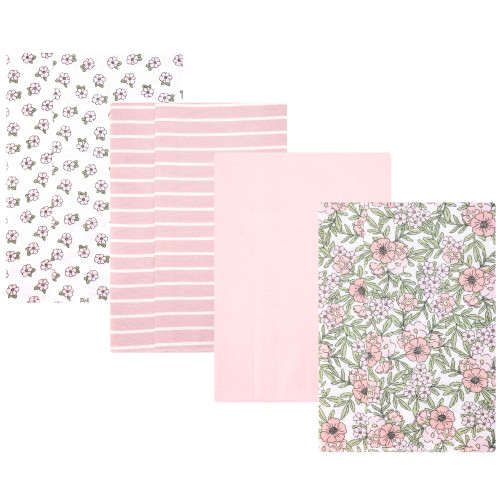 Hudson Baby Cotton Flannel Burp Cloths, Soft Pink Floral