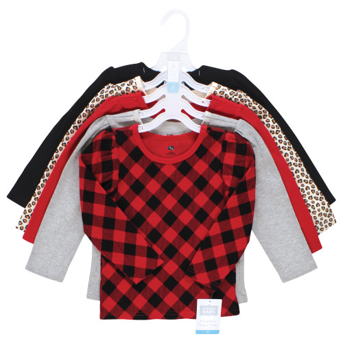 Hudson Baby Thermal Long Sleeve Tees 5pk, Buffalo Plaid/Leopard