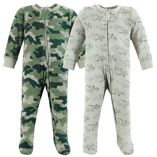 Hudson Baby Thermal Zipper Sleep and Play 2pk, Sage Dinosaur