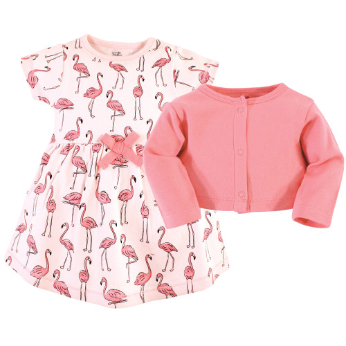 Touched By Nature Organic Cotton Dress and Cardigan, Pink Flamingo