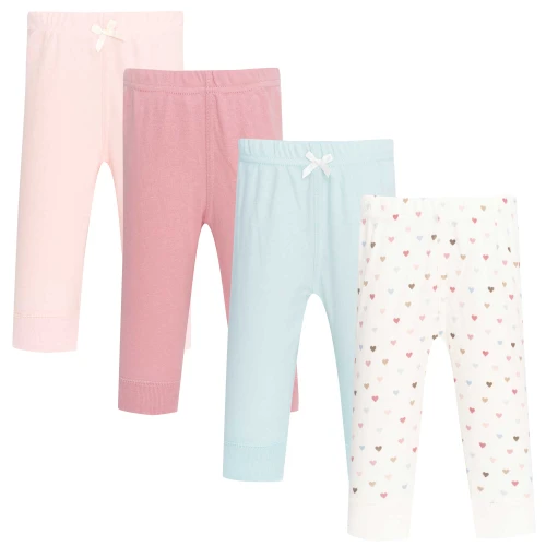 Hudson Baby Unisex Baby Cotton Pants and Leggings 4-Pack, Soft Confetti Heart