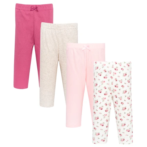 Hudson Baby Unisex Baby Cotton Pants and Leggings 4-Pack, Antique Rose