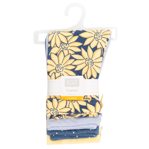 Hudson Baby Unisex Baby Cotton Pants and Leggings 4-Pack, Blue Yellow Daisy