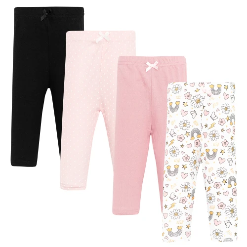 Hudson Baby Infant Girls Cotton Pants and Leggings 4-Pack, Sparkle Doodle