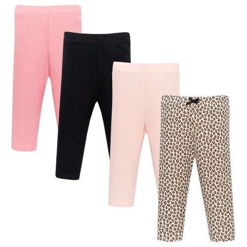 Hudson Baby Unisex Baby Cotton Pants and Leggings 4-Pack, Leopard Basic