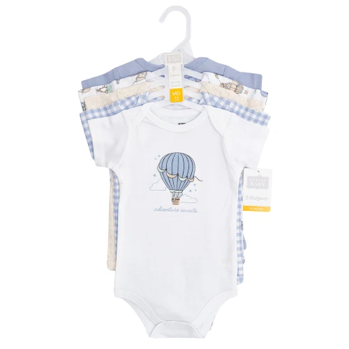 Hudson Baby Infant Boys Cotton Bodysuits 5-Pack, Safari Hot Air Balloon
