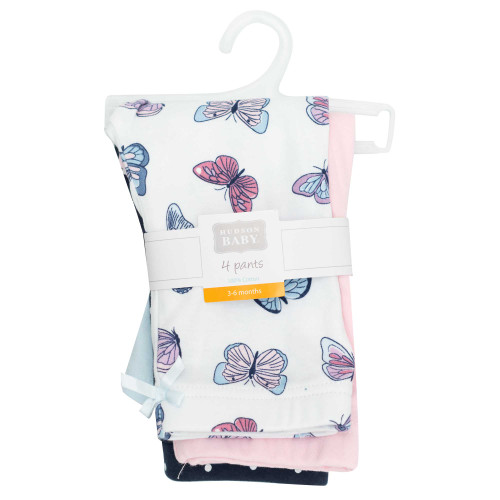 Hudson Baby Unisex Baby Cotton Pants and Leggings 4-Pack, Blue Butterflies