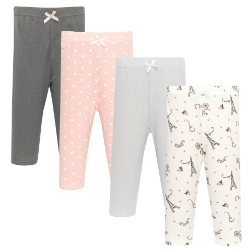 Hudson Baby Unisex Baby Cotton Pants and Leggings 4-Pack, Paris