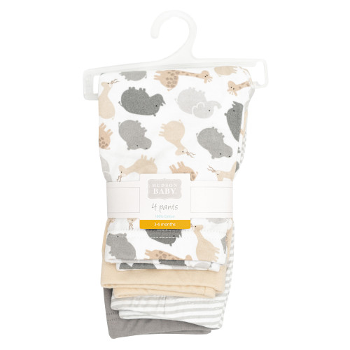 Hudson Baby Unisex Baby Cotton Pants and Leggings 4-Pack, Wild Child Safari Friends