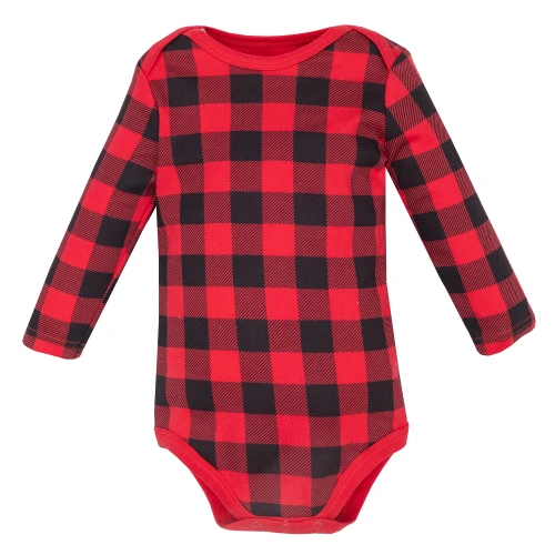 Hudson Baby Infant Boys Cotton Long-Sleeve Bodysuits 5-Pack, Baby Bear Buffalo Plaid
