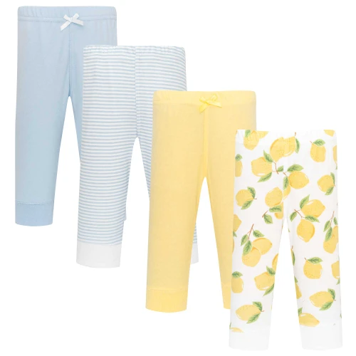 Hudson Baby Unisex Baby Cotton Pants and Leggings 4-Pack, Lt Blue Lemon