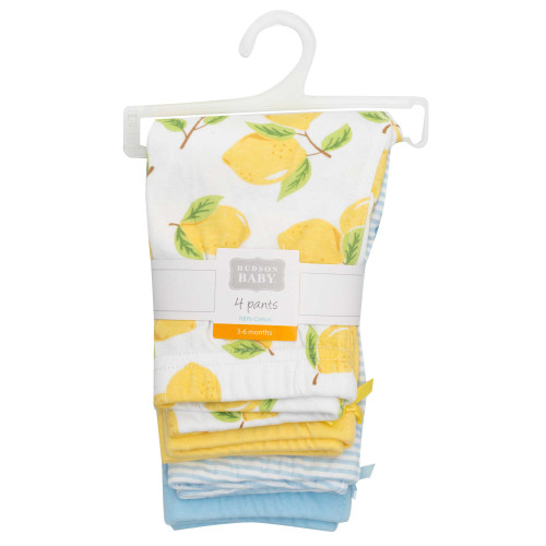 Hudson Baby Unisex Baby Cotton Pants and Leggings 4-Pack, Lt Blue Lemon