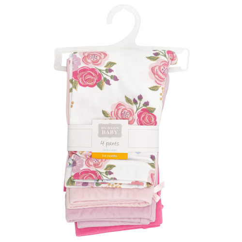 Hudson Baby Unisex Baby Cotton Pants and Leggings 4-Pack, Mama Floral