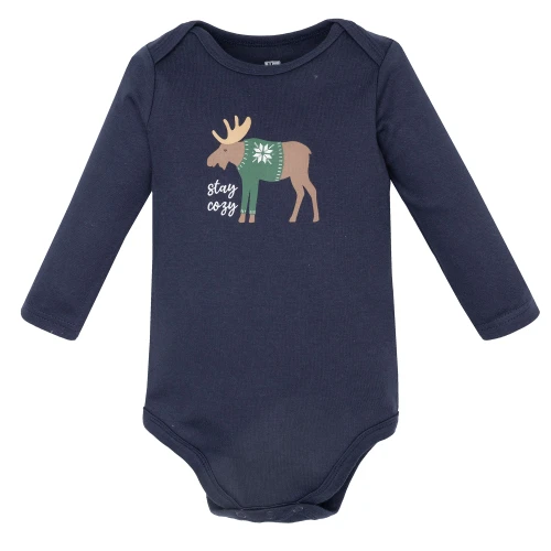 Hudson Baby Infant Boys Cotton Long-Sleeve Bodysuits 5-Pack, Moose Bear Sweater